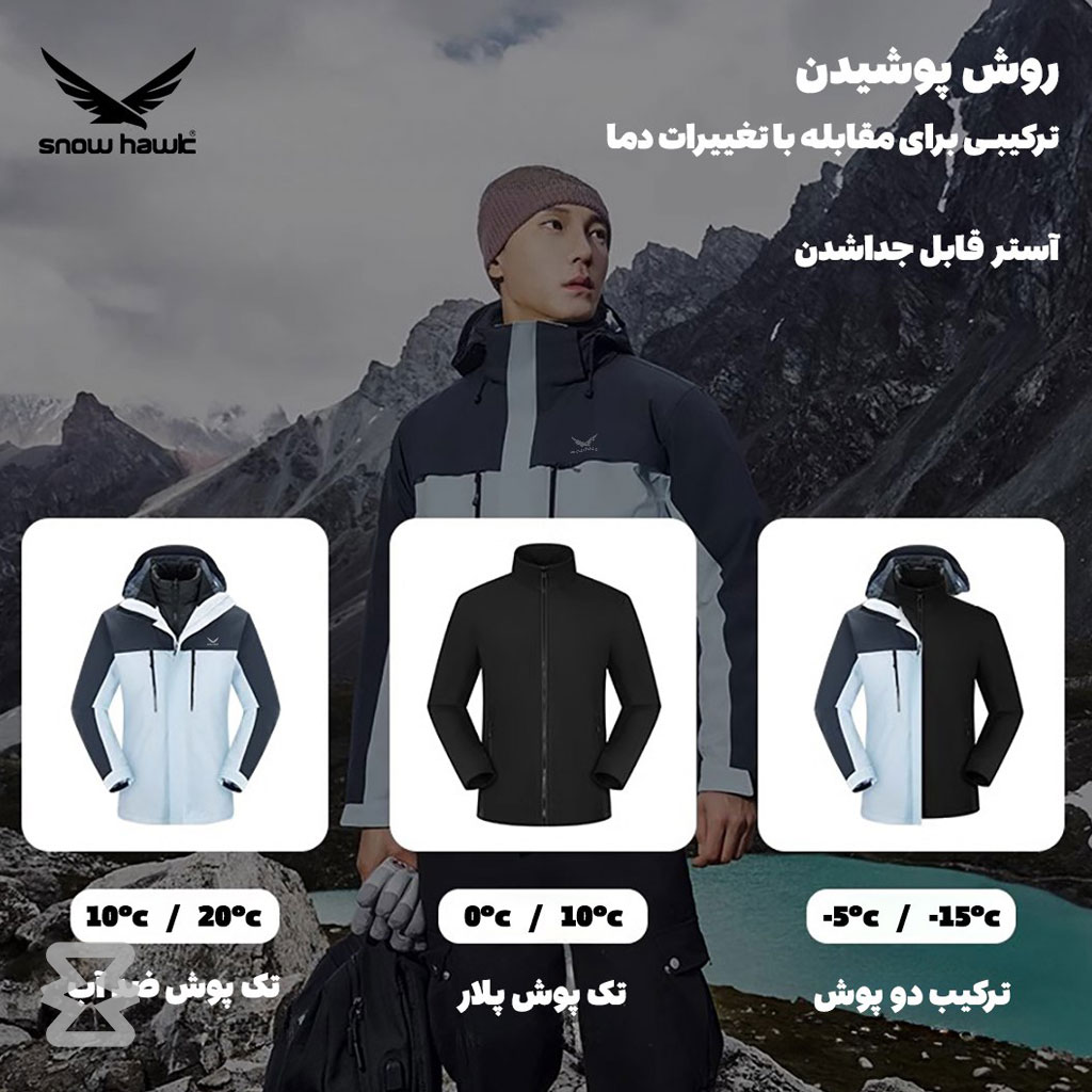 کاپشن دو پوش پلار مردانه اسنوهاک کد 79817